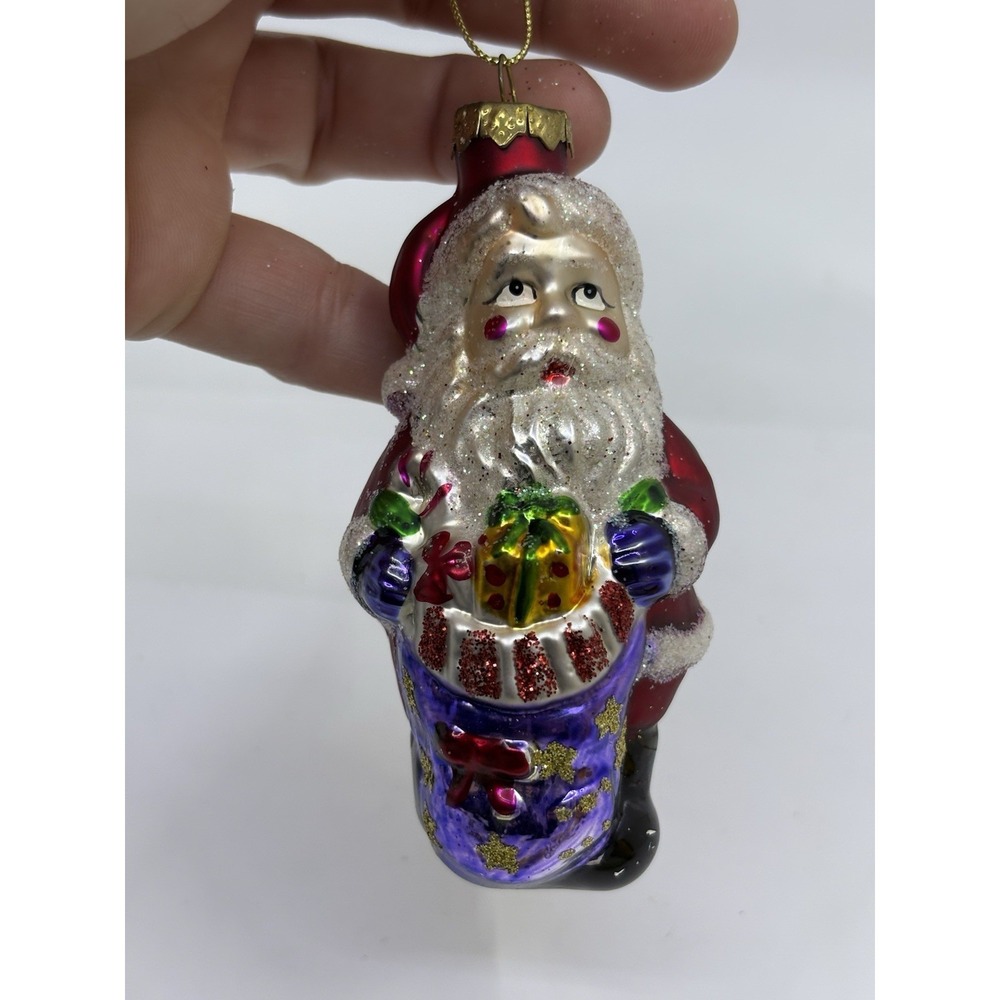 Vintage Blown Glass Christmas Santa Sack Ornament Holiday Decoration Decor 4"